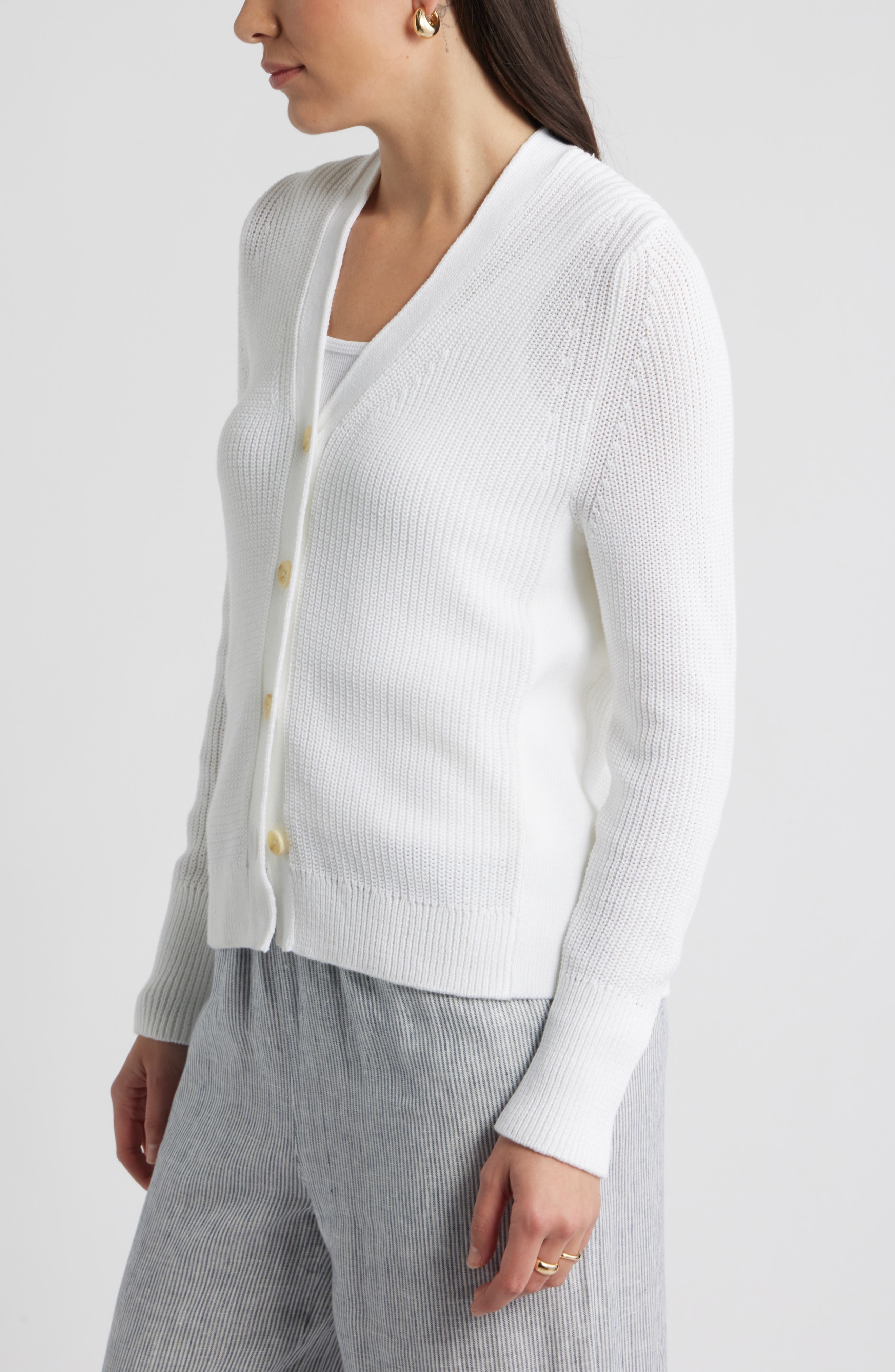 Shaker Stitch V-Neck Pima Cotton Cardigan (Women) | Nordstrom