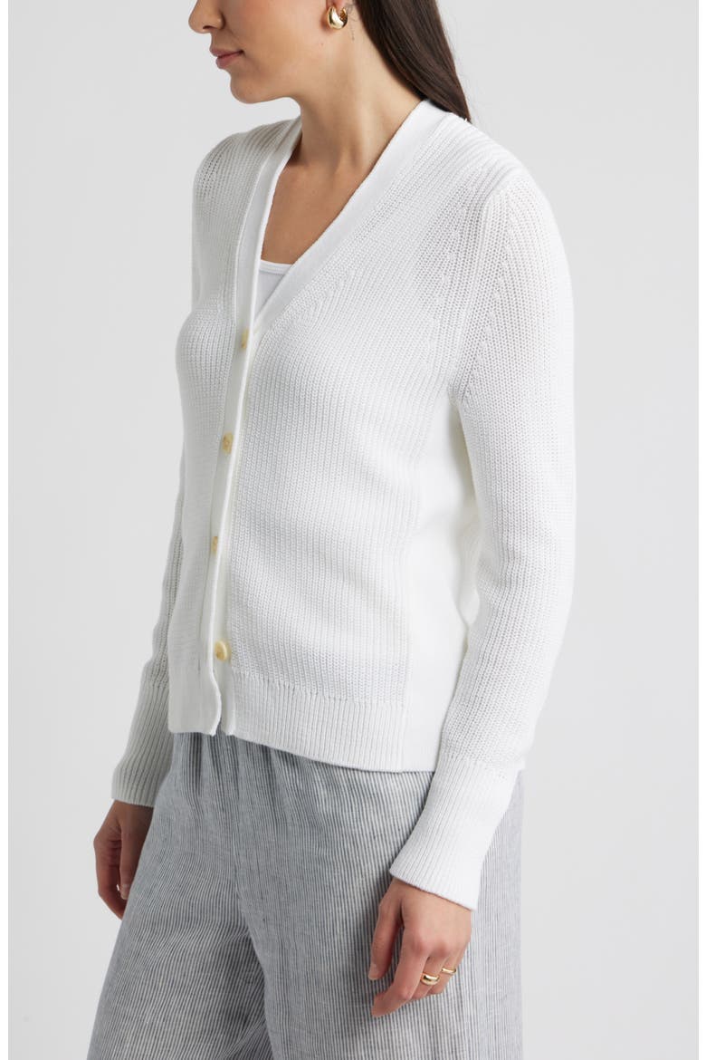Shaker Stitch V-Neck Pima Cotton Cardigan, Alternate, color, WHITE
