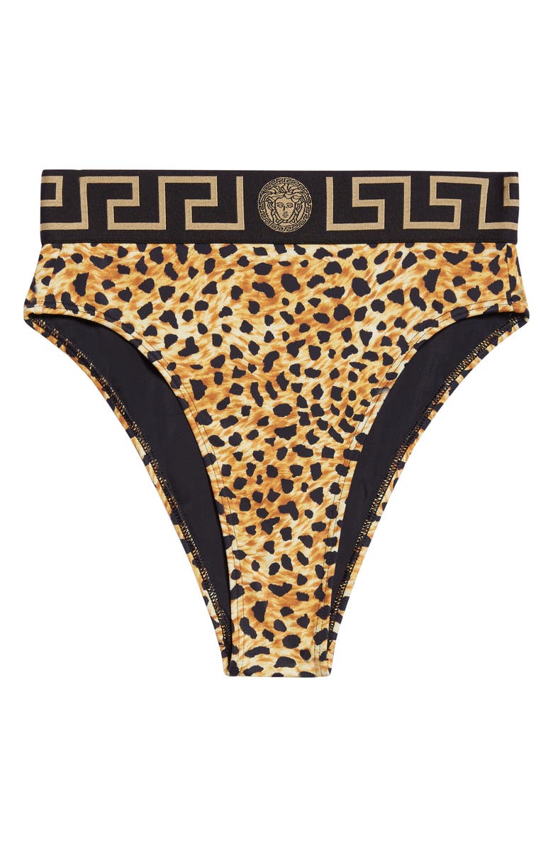 Versace Cheetah Print High Waist Bikini Bottoms, Alternate, color, Neutral