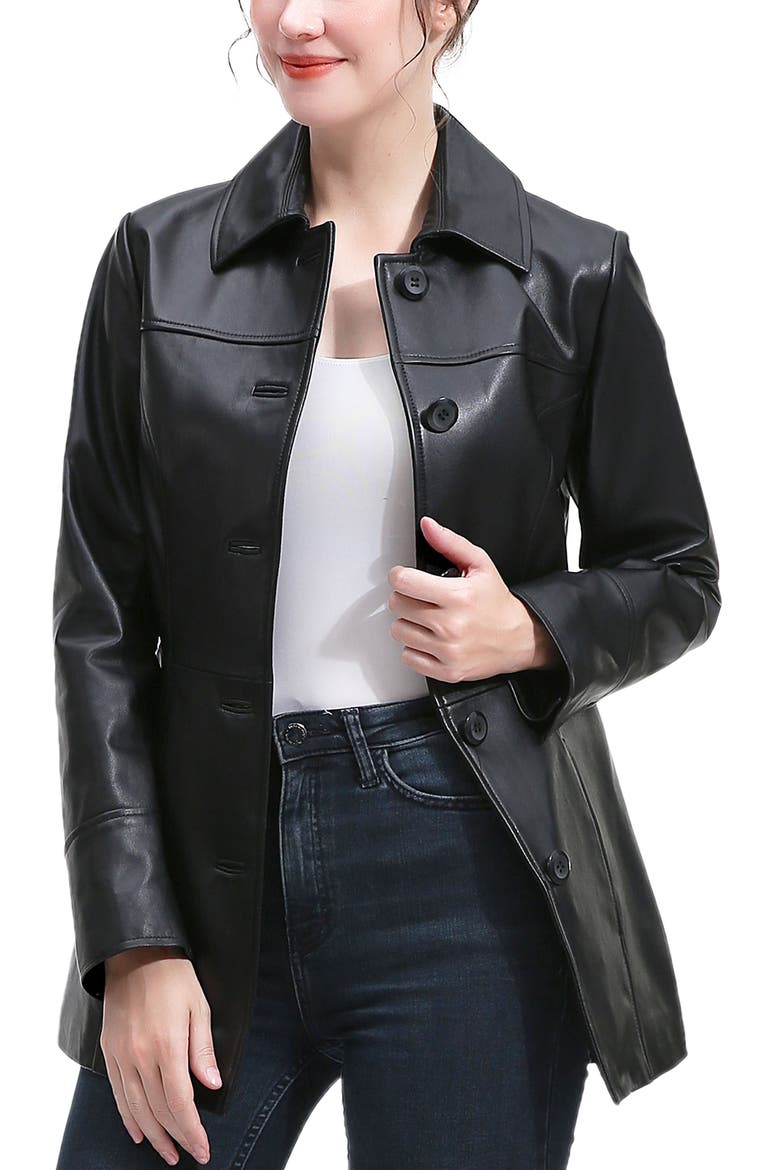 Women's Ailany Leather Car Coat, Alternate, color, Black