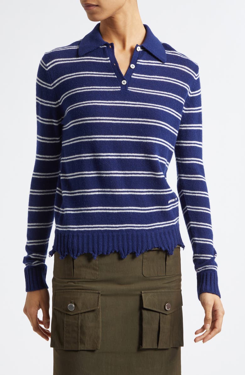 Shushu/Tong Deconstructed Stripe Wool Polo Sweater, Main, color, Blue Stripe