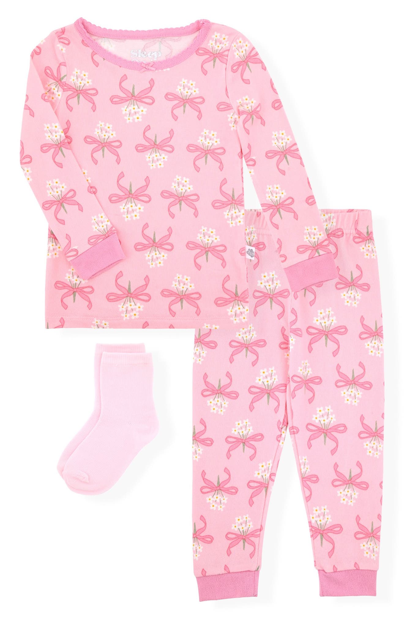SLEEP ON IT Print Fitted Two-Piece Pajamas & Socks Set