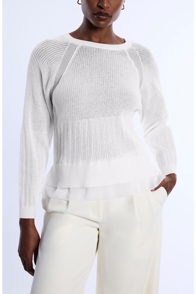 Raglan Sleeve Semisheer Cotton Blend Open Stitch Sweater, Alternate, color, CHALK