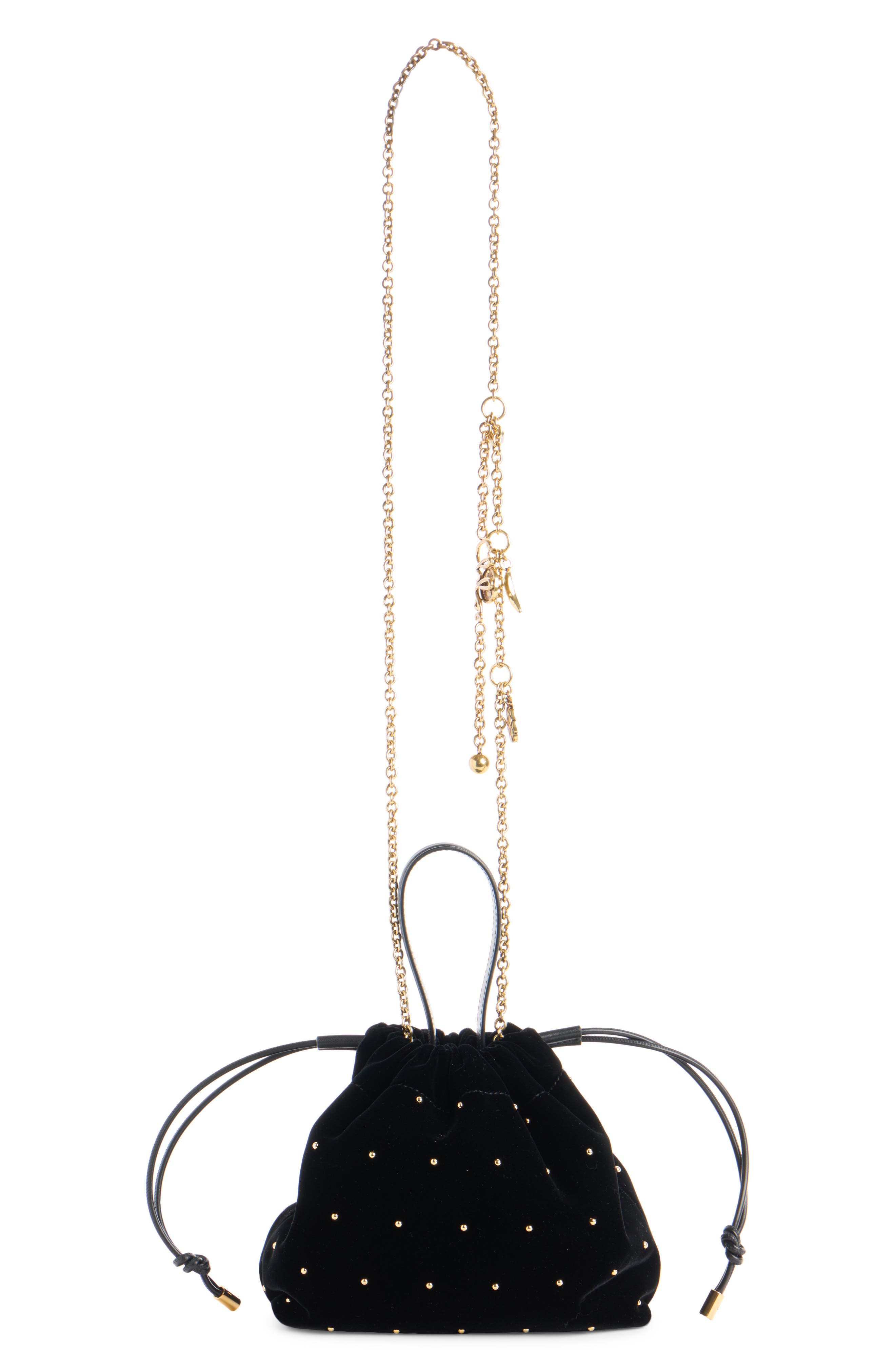 Small Velvet Drawstring Shoulder Bag, Alternate, color, BLACK