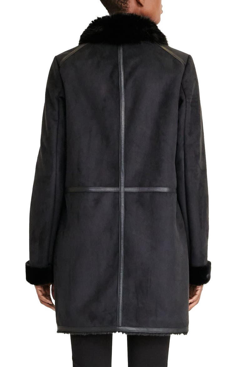Faux Shearling Coat, Alternate, color, BLACK
