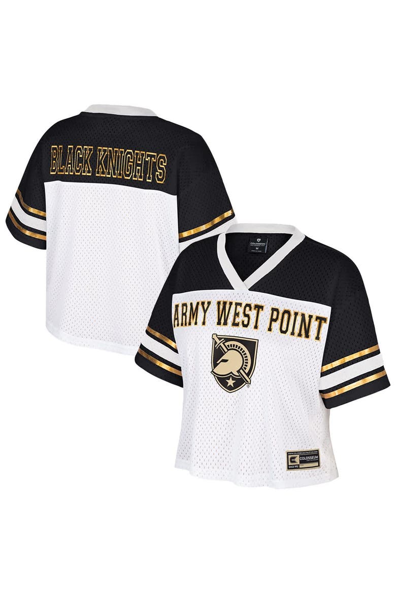 Women's Colosseum  White Army Black Knights Treasure Cropped Football Jersey, Main, color, White