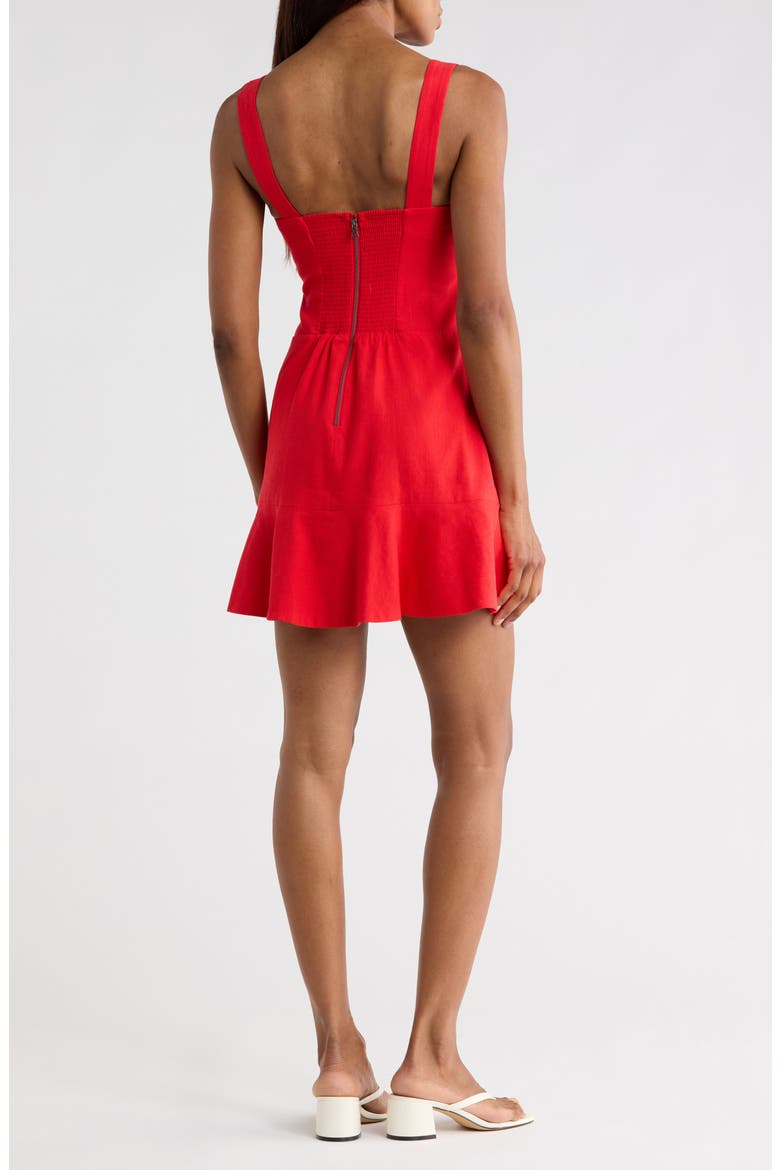 Kaidra Square Neck Drop Waist Linen Blend Minidress, Alternate, color, BRIGHT RUBY