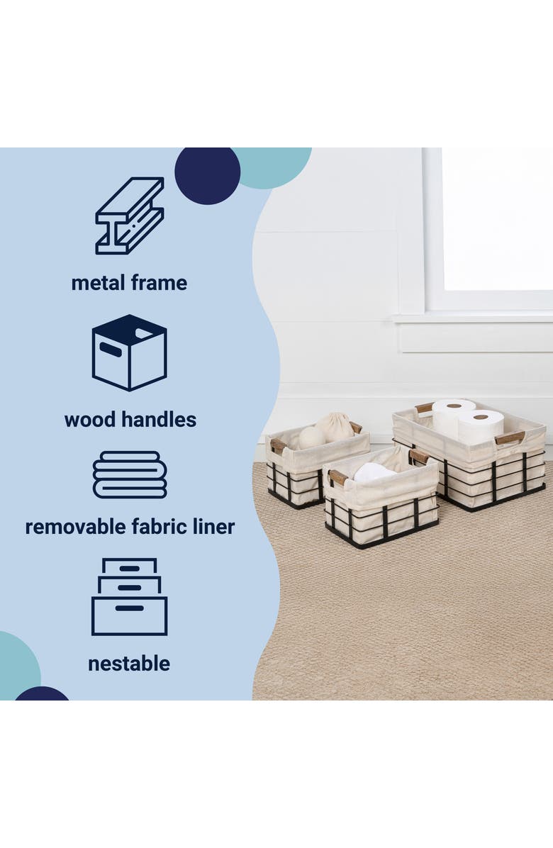 HAPPIMESS Callan Vintage Industrial Handmade Wire Metal Nesting Storage Baskets with Wood Handles and Fabric Liner, Alternate, color, Black