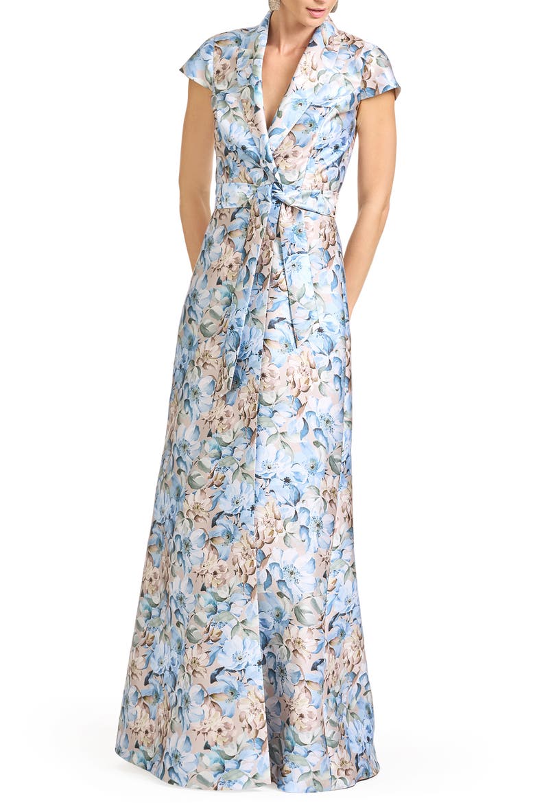 Etienne Floral Print Mikado Gown, Main, color, WATERCOLOR GERNAIUM