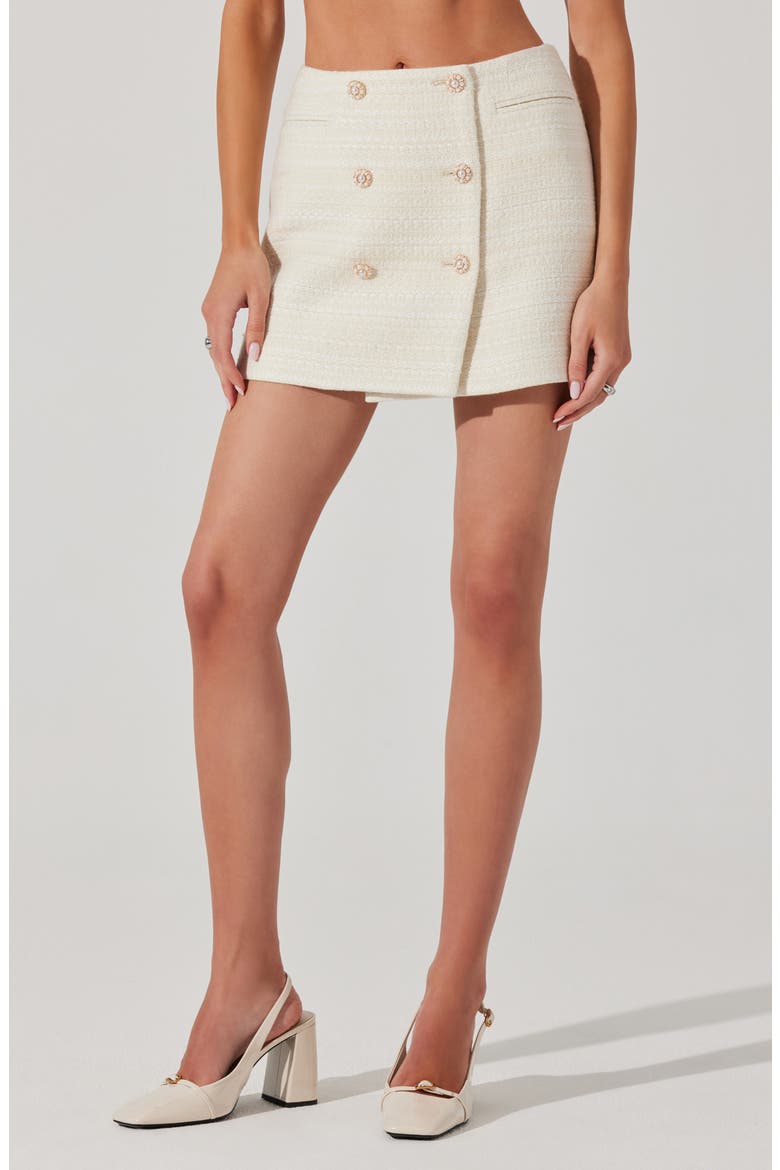 Rosario Wool Blend Tweed Wrap Miniskirt, Alternate, color, CREAM