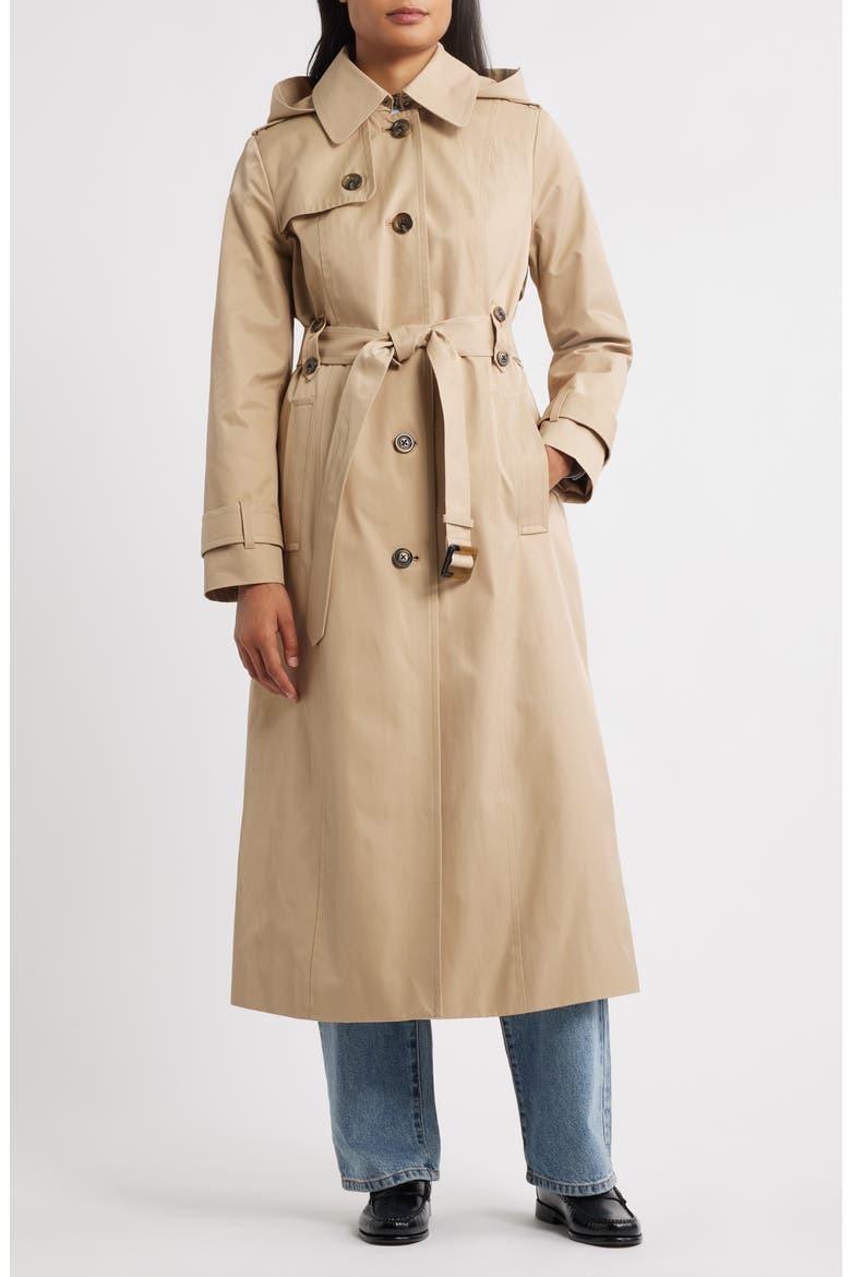 Hooded Single Breasted Maxi Trench Coat, Main, color, STONE