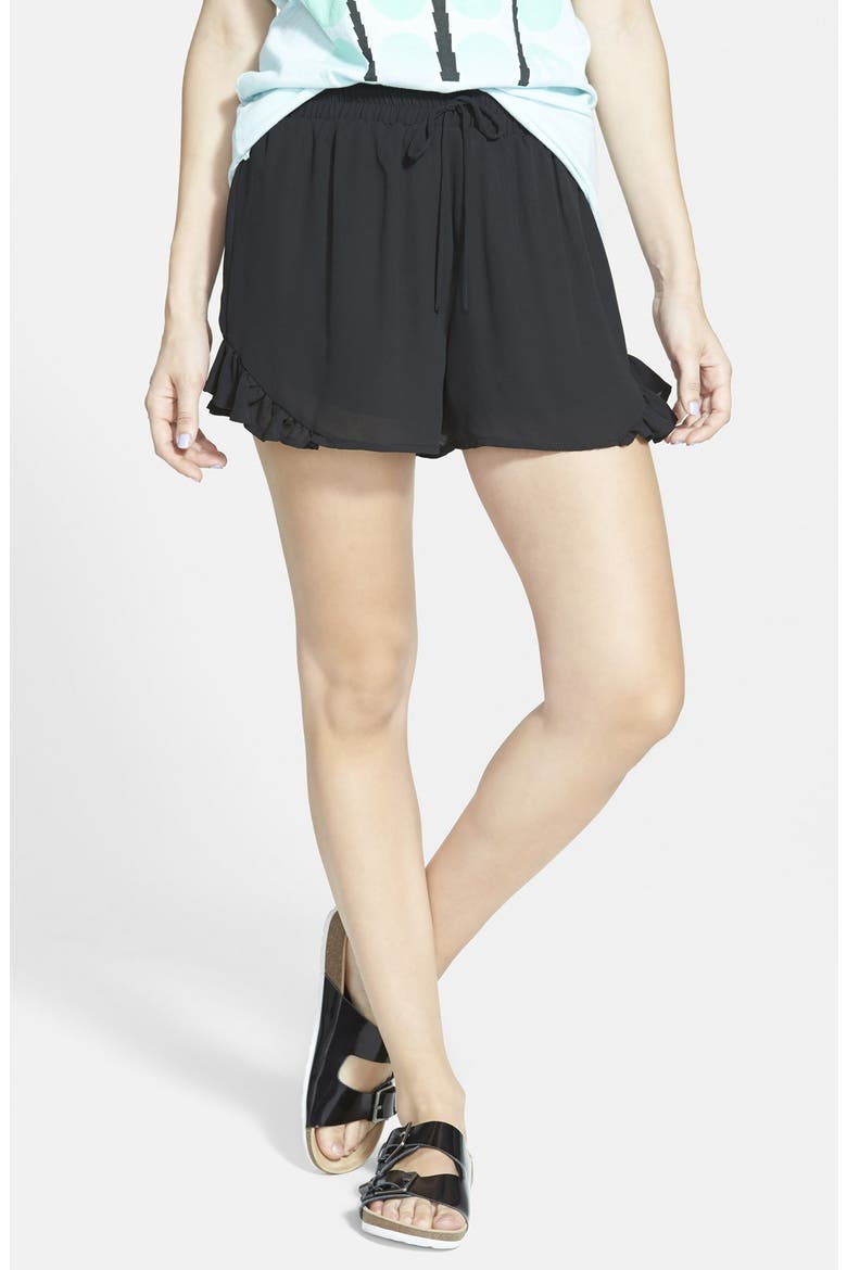 Ruffle Trim Shorts, Main, color, BLACK