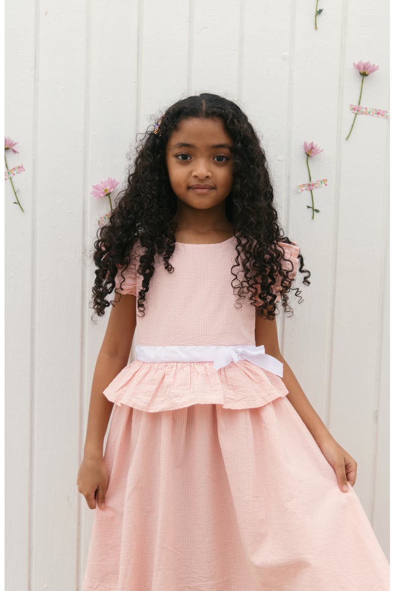 Kids' Organic Seersucker Ruffle Sleeve Peplum Dress, Alternate, color, Tonal Rose Seersucker