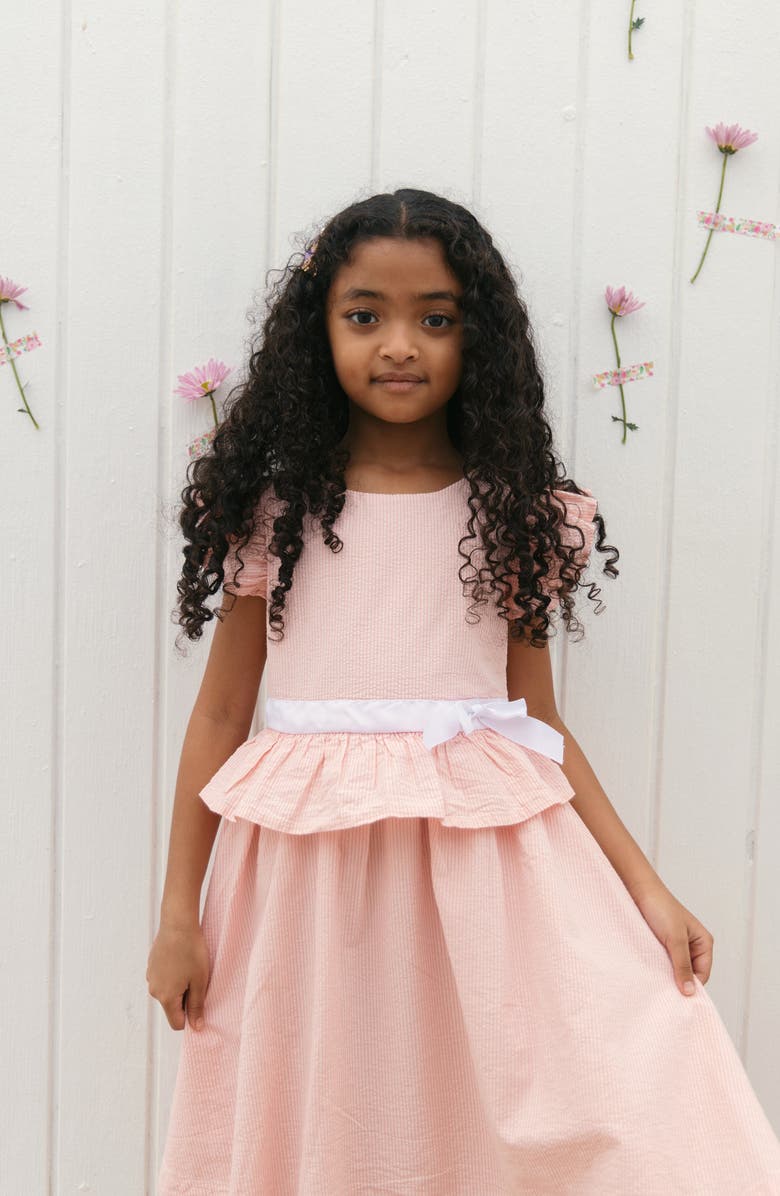 Hope & Henry Kids' Organic Seersucker Ruffle Sleeve Peplum Dress, Alternate, color, Tonal Rose Seersucker