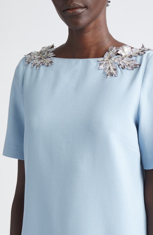 Oscar De La Renta Sequin Leaf Embellished Gown In Blue