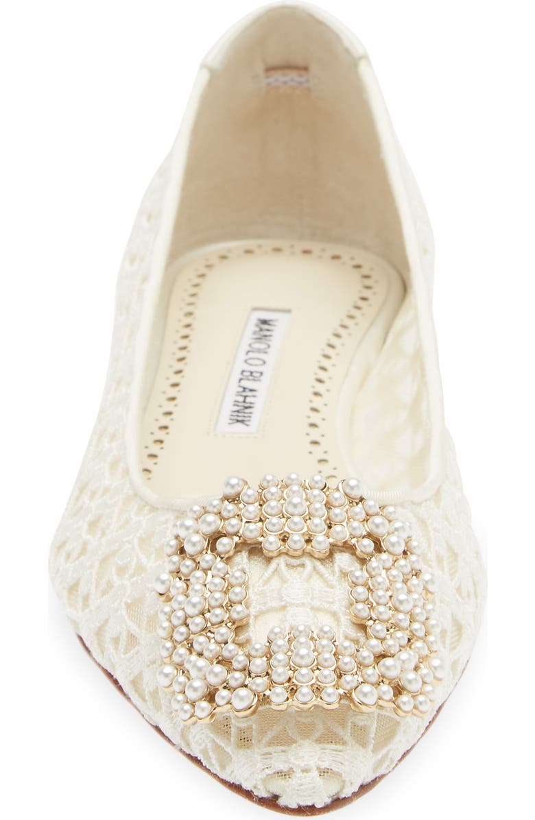 Manolo Blahnik Hangisi Imitation Pearl Buckle Embroidered Flat, Alternate, color,