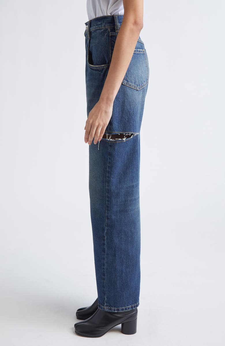 Maison Margiela Ripped Cutout High Waist Straight Leg Jeans, Alternate, color, Washed Indigo