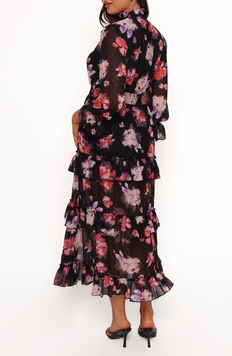 Petal & Pup Isadora Floral Print Ruffle Long Sleeve Maxi Dress, Alternate, color, Black Blurred Floral
