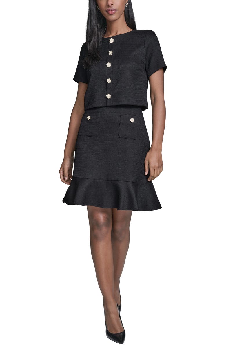KARL LAGERFELD Ruffle Hem Popover Dress, Main, color, Black