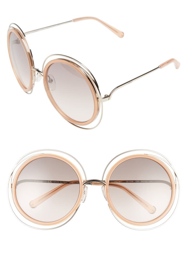 'Carlina' 58mm Round Sunglasses, Main, color, GOLD/ TRANSPARENT PEACH