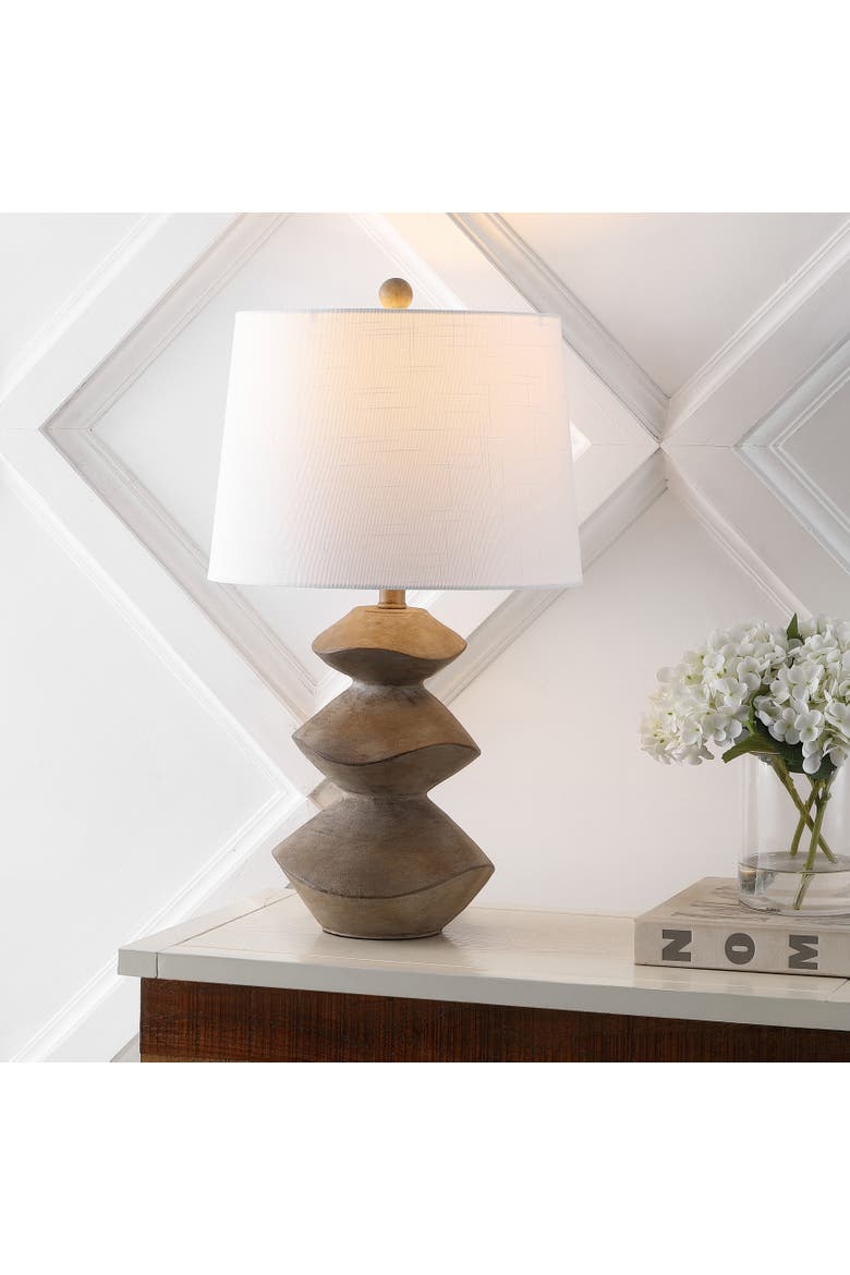 Laken Minimalist Coastal Resin/Iron 3-Stack Cairn LED Table Lamp, Main, color, Brown Wood Finish