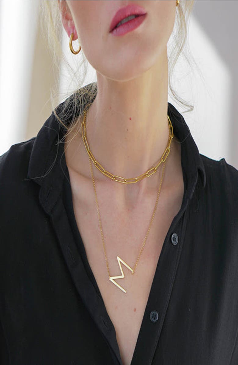 Oak & Luna Sideways Initial Necklace in Gold Plated Sterling Silver, Alternate, color, Letter I