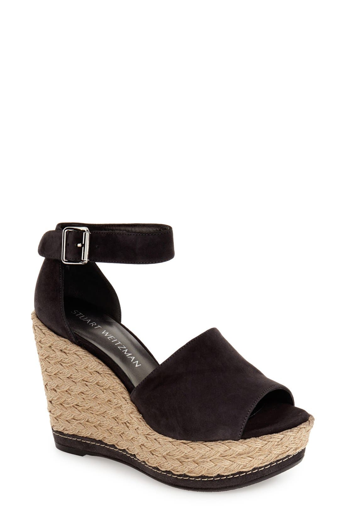 'Soho Gal' Espadrille Wedge Sandal, Main, color, BLACK SUEDE