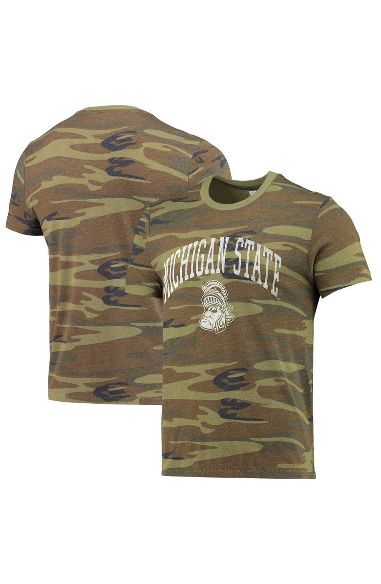 ALTERNATIVE APPAREL Men's Alternative Apparel Camo Michigan State Spartans Arch Logo Tri-Blend T-Shirt, Main, color, 