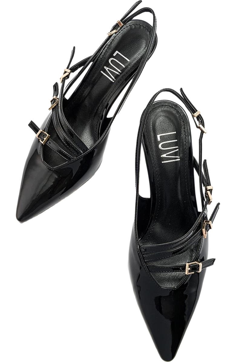 Prologue Shoes Magra Pointed-Toe Slingback Stiletto, Alternate, color, Black Patent Faux Leather