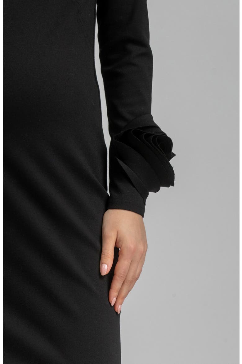 Rosette Cuff Long Sleeve Maternity Sheath Dress, Alternate, color, BLACK