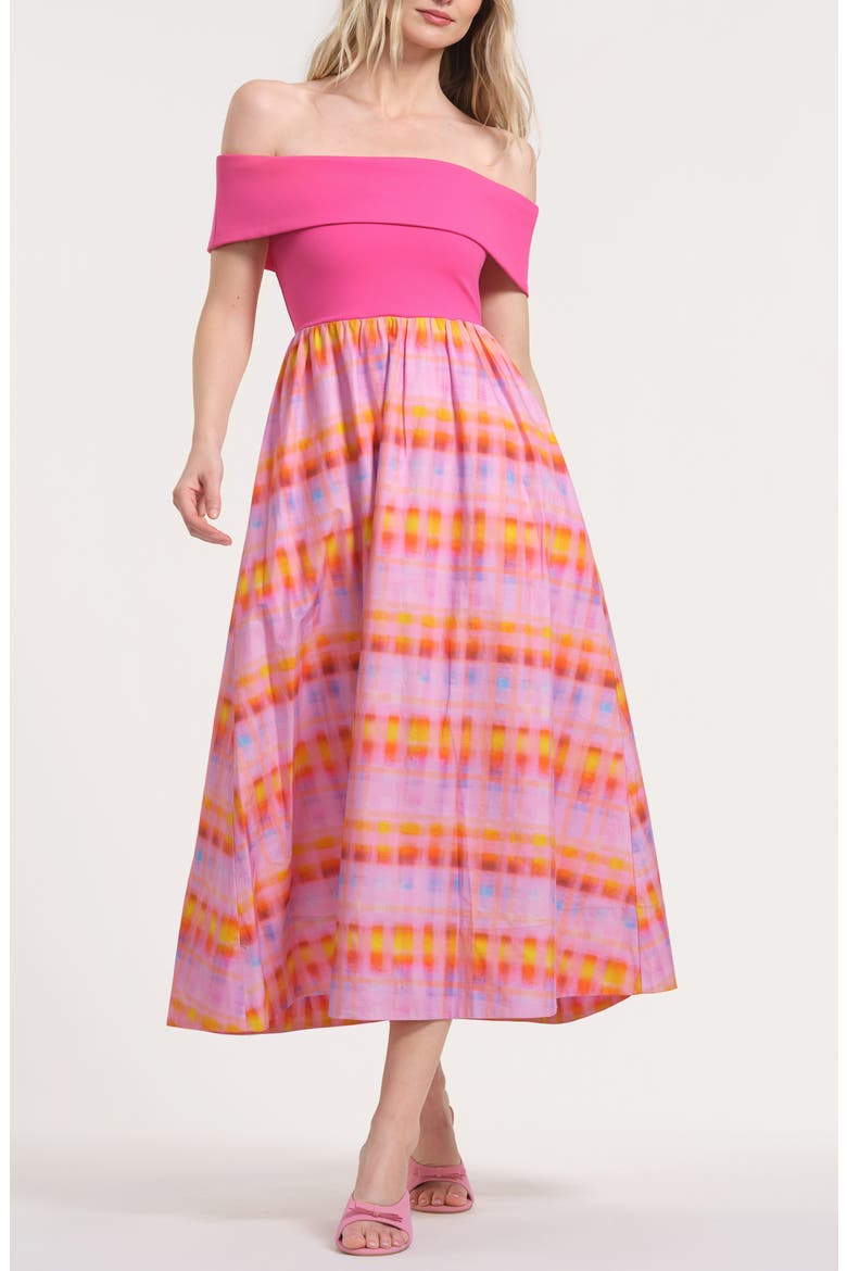 Off the Shoulder Midi Dress, Main, color, PINK MULTI