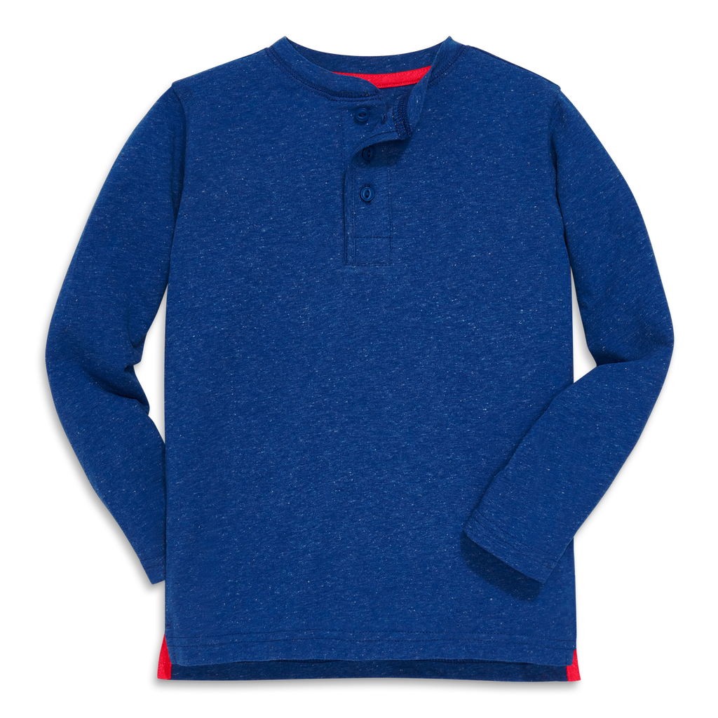 Primary Kids Heathered Long Sleeve Henley Tee In Blue