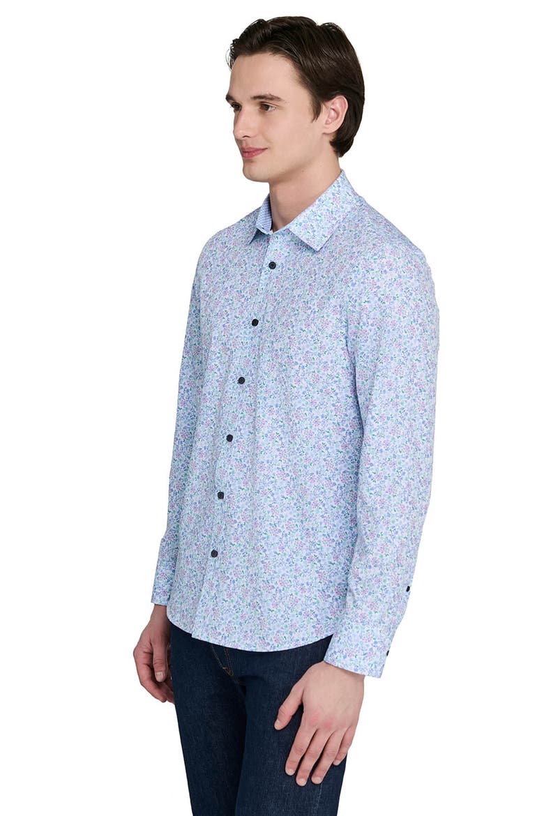 Slim Fit Budding Floral Performance Long Sleeve Shirt, Alternate, color, BLUE PURPLE