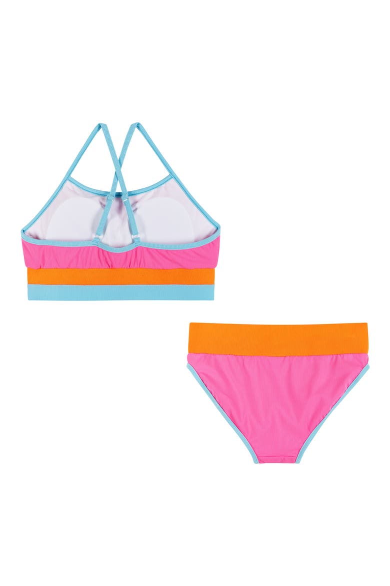 Kids' Rib Colorblock Two-Piece Swimsuit, Alternate, color, PINK