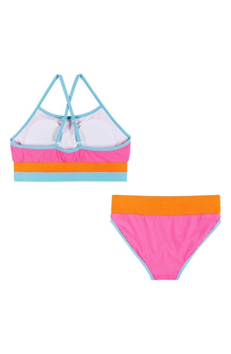 Andy & Evan Kids' Rib Colorblock Two-Piece Swimsuit, Alternate, color, Pink
