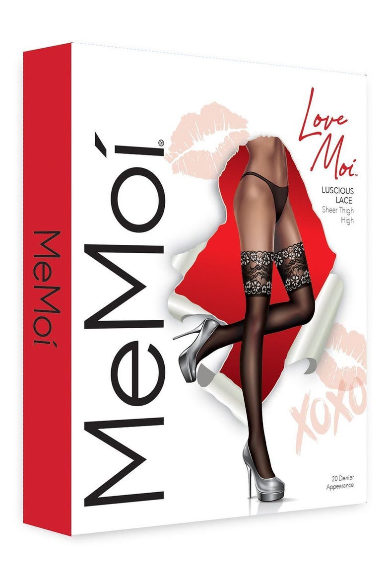 French Lace Thigh High Stockings, Alternate, color, BLACK