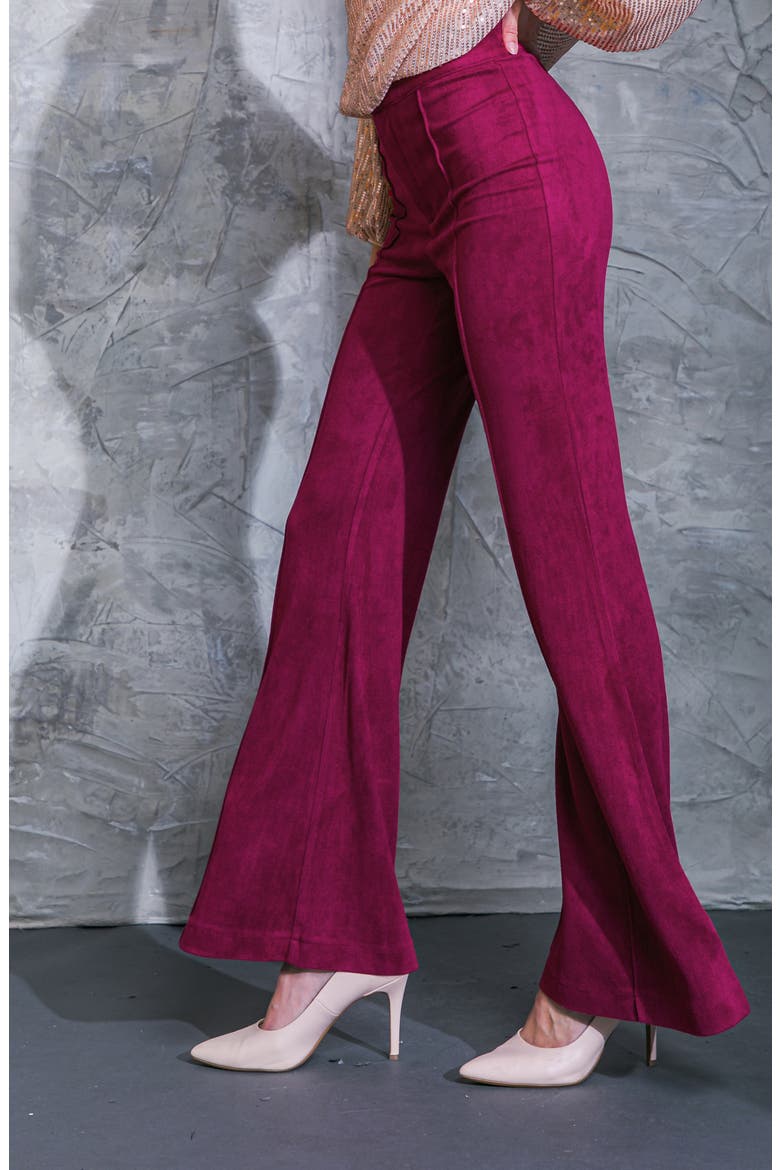 Faux Suede Flare Pants, Alternate, color, MAGENTA