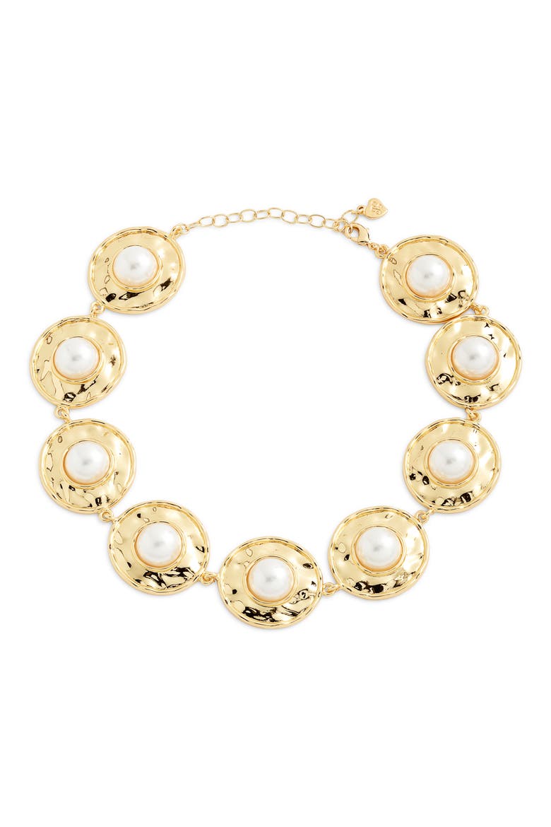 Athens Faux Pearl Necklace, Main, color, GOLD