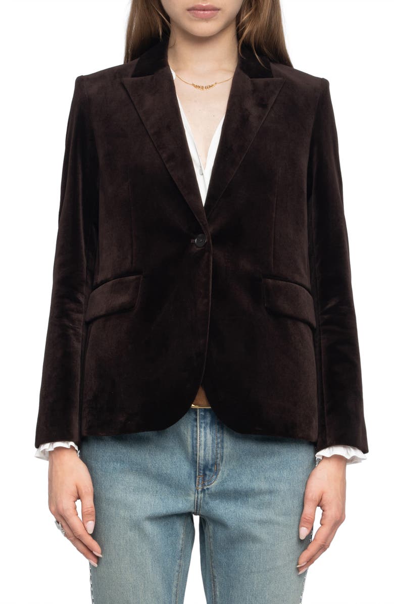 Zadig & Voltaire Vavy Cotton Velveteen Blazer, Main, color, Dark Chocolate