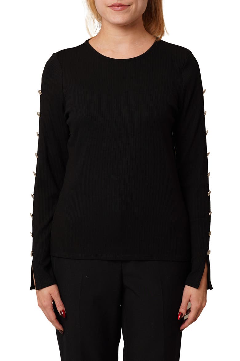 Keyhole Long Sleeve Top, Main, color, BLACK