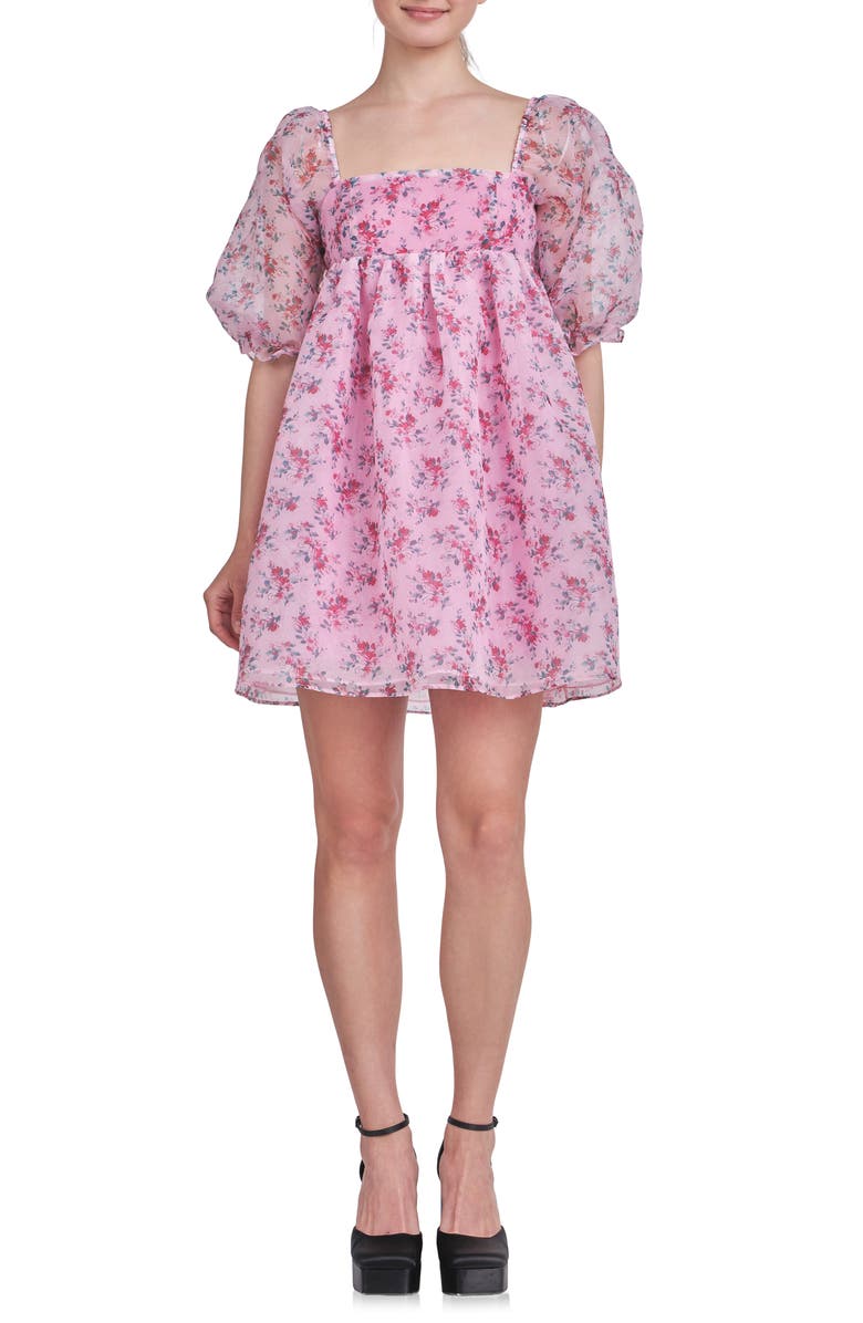 Endless Rose Floral Puff Sleeve Organza Babydoll Dress, Main, color, 