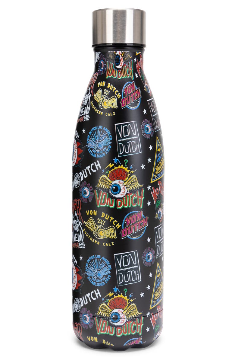 Von Dutch 24oz Hydration Double Walled Insulated Stainless Steel Bottle, Main, color, Black Jax