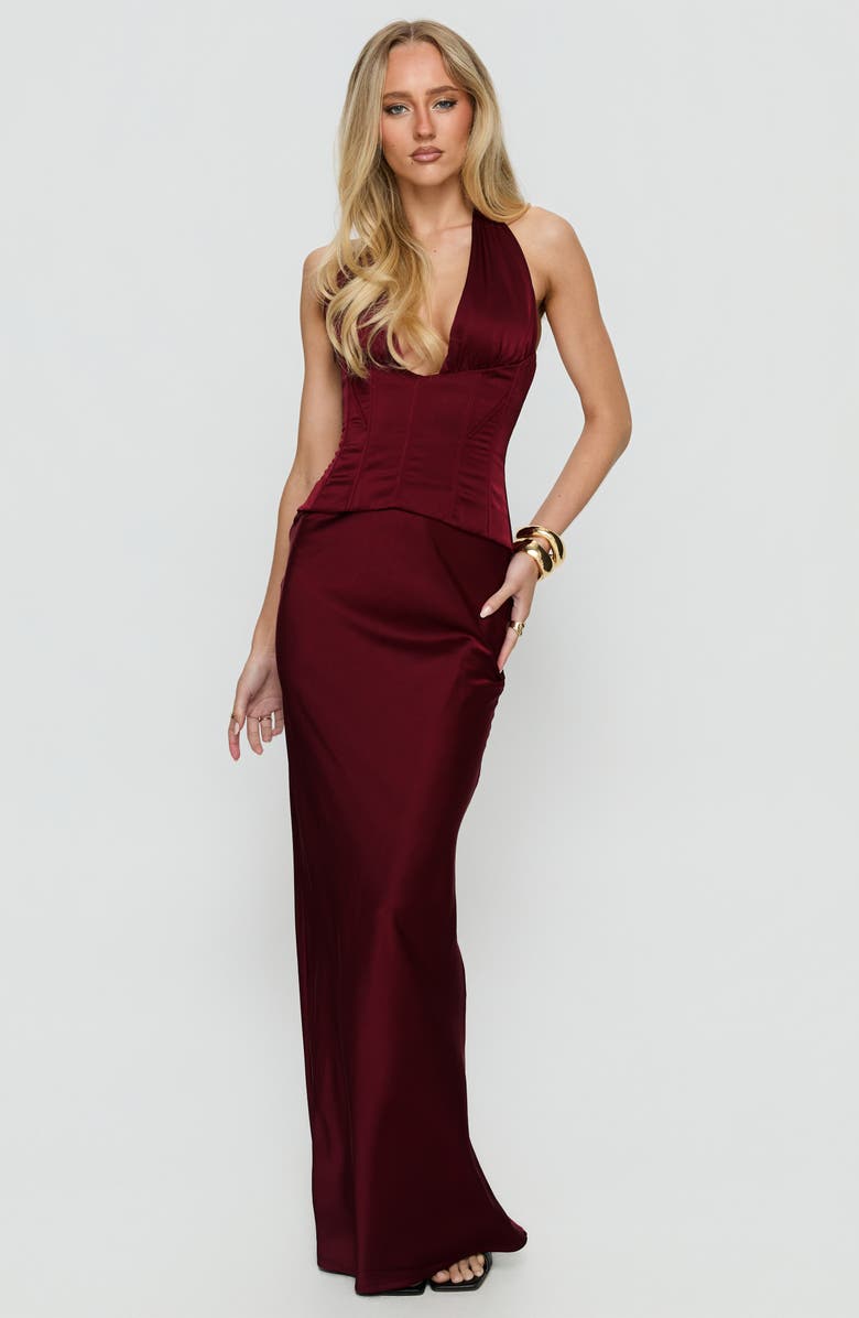 Princess Polly In a Trance Corset Halter Gown, Alternate, color, Red