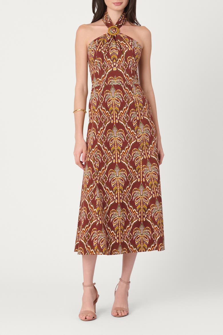 Balinese Palm Print Lainey Dress, Alternate, color, Bronze Multi
