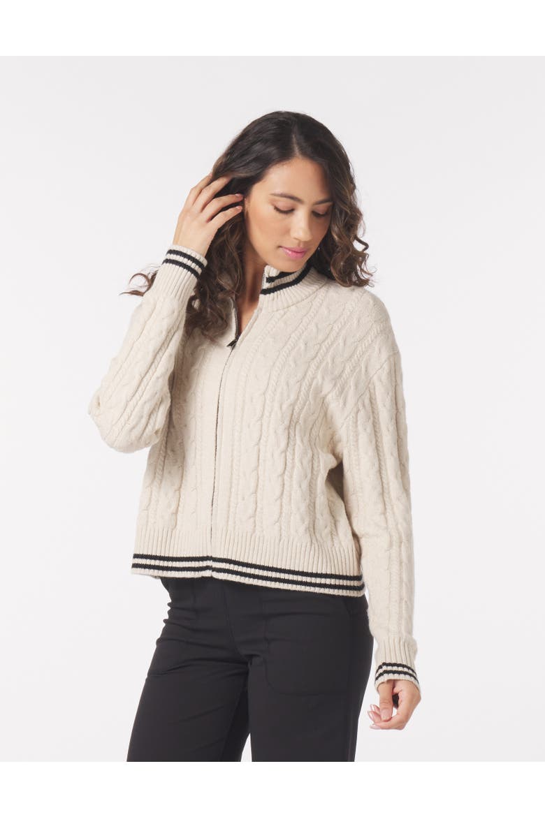 Leisure Cable Knit Zip Up, Alternate, color, Oatmilk/Black
