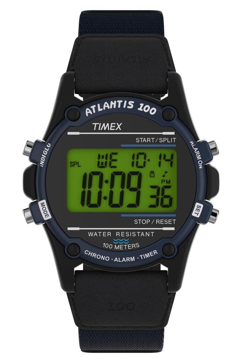 Atlantis Chronograph Fabric Strap Watch, 40mm, Main, color, BLACK/ BLACK/ BLUE