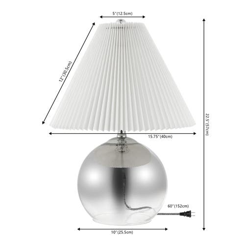 Jonathan Y Louisa 22.5" Mid-century Modern Round Glass/iron Pleated Shade Led Table Lamp, Smoke Gradient/chrome In Smoke Gradient/chrome