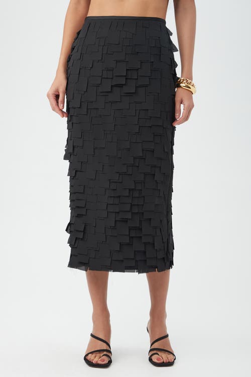 Trina Turk Dita Geometric Fringe Midi Pencil Skirt In Black