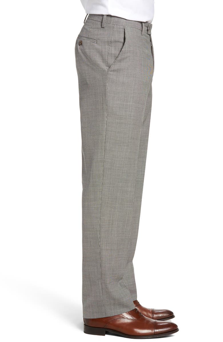 Berle Flat Front Houndstooth Wool Trousers, Alternate, color, Charcoal