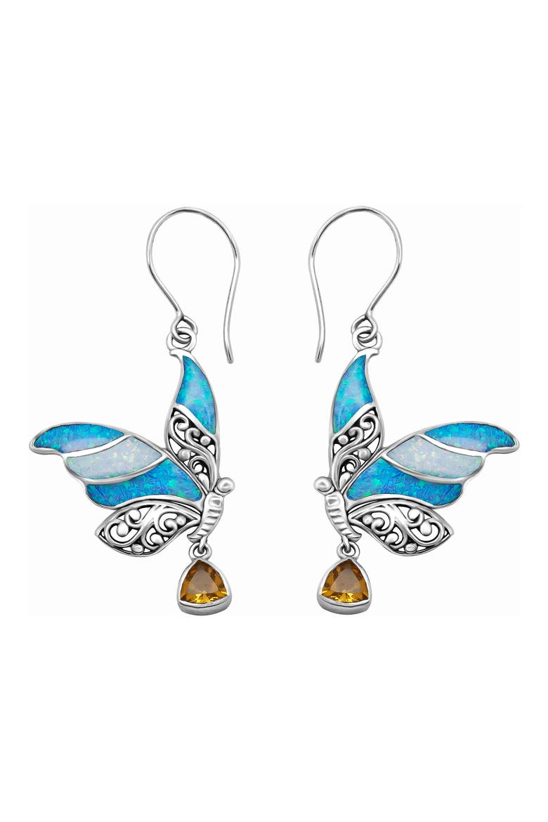 Butterfly Shell, Abalone & Amethyst Drop Earrings, Main, color, BLUE